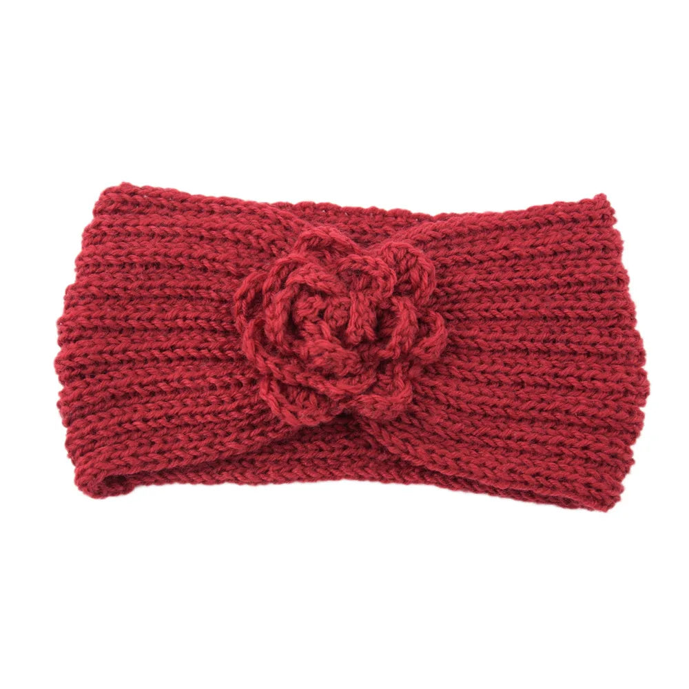 Women Rose Flower Knitted Headbands Women Autumn Winter Crochet Head Wrap wide Woolen Hairband Turban Bandana Hair Accessories - NamafadStore