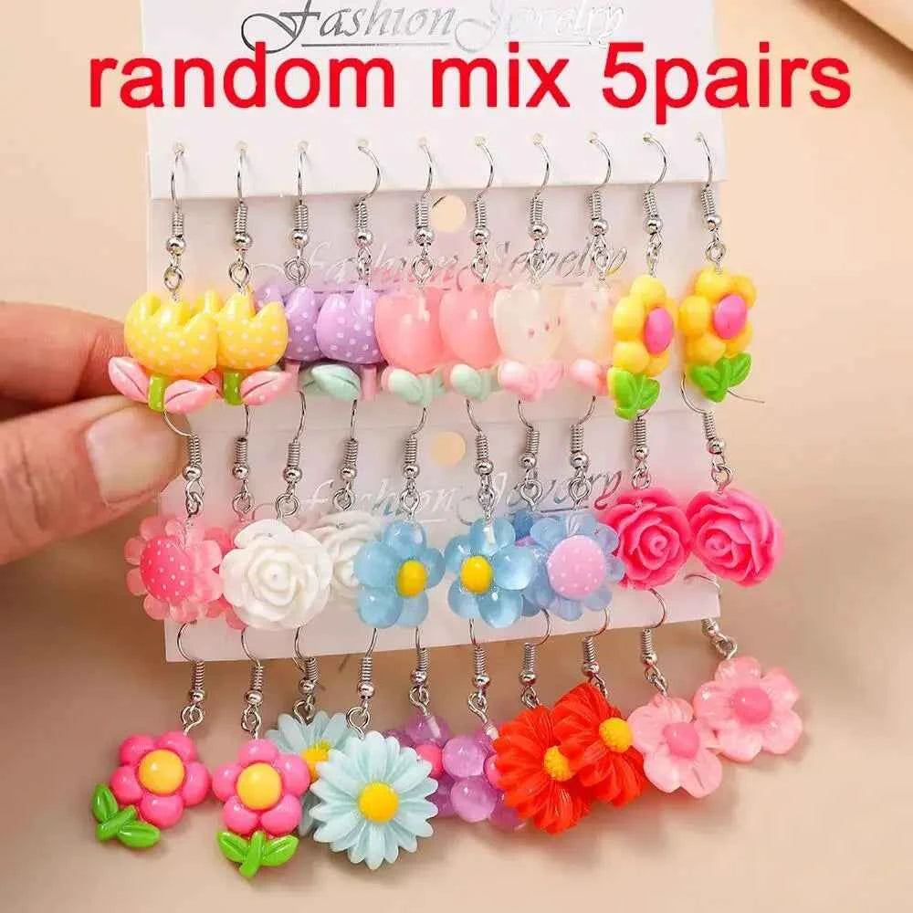 5pairs /Set Cute Sweet Donut Drop Earrings for Women Girls Simulation Food Dangle Earrings Kids Jewelry Gifts