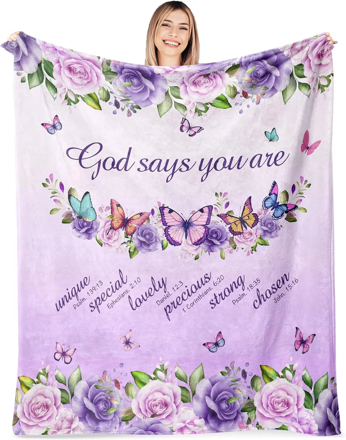 Purple Roses Butterfly Faith Blanket – Religious Fleece Throw for Home