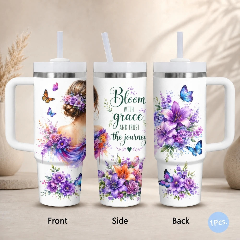 40oz Butterfly Tumbler for Women – Stainless Steel Insulated Travel Mug