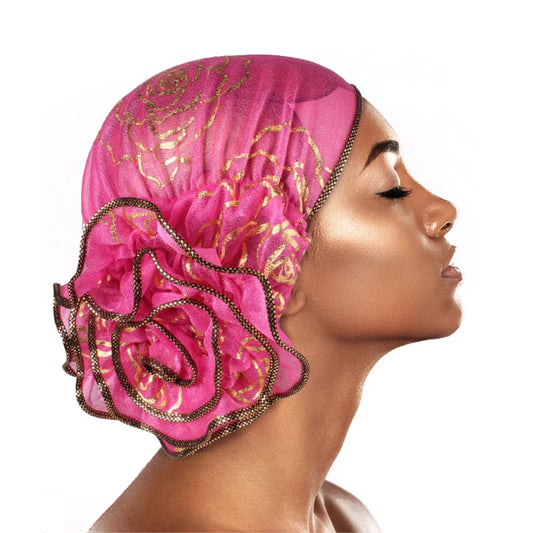 Muslim Islamic Bronzing Flower Elastic Turban Women's Hat Beanie Head Scarf Wrap Chemo Cap Casual Hair Bonnets Hijab Caps - NamafadStore