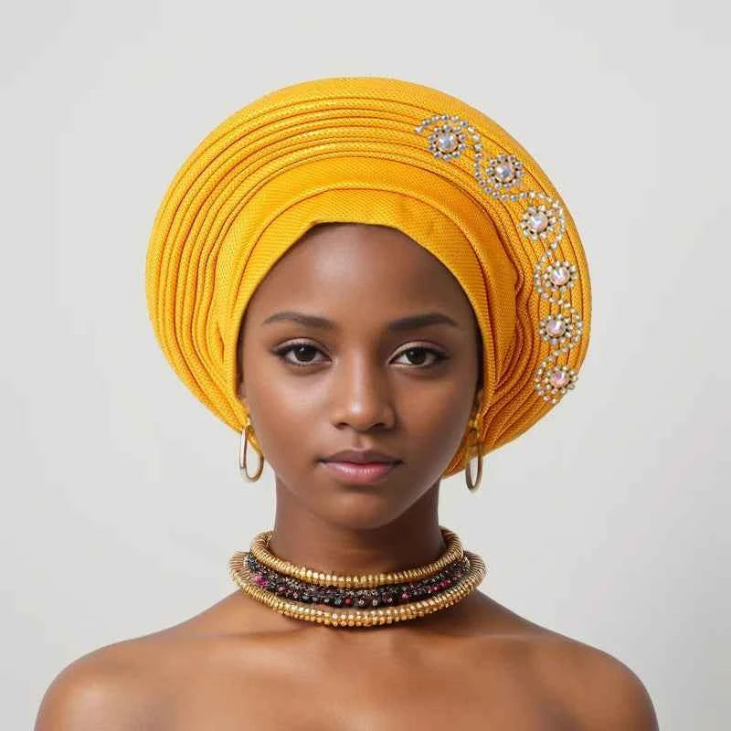 Nigerian Wedding Geles African Headtie Auto Gele Turbans for Women Aso Oke Fabric Muslim Headwear Headpiece Female Head Wraps