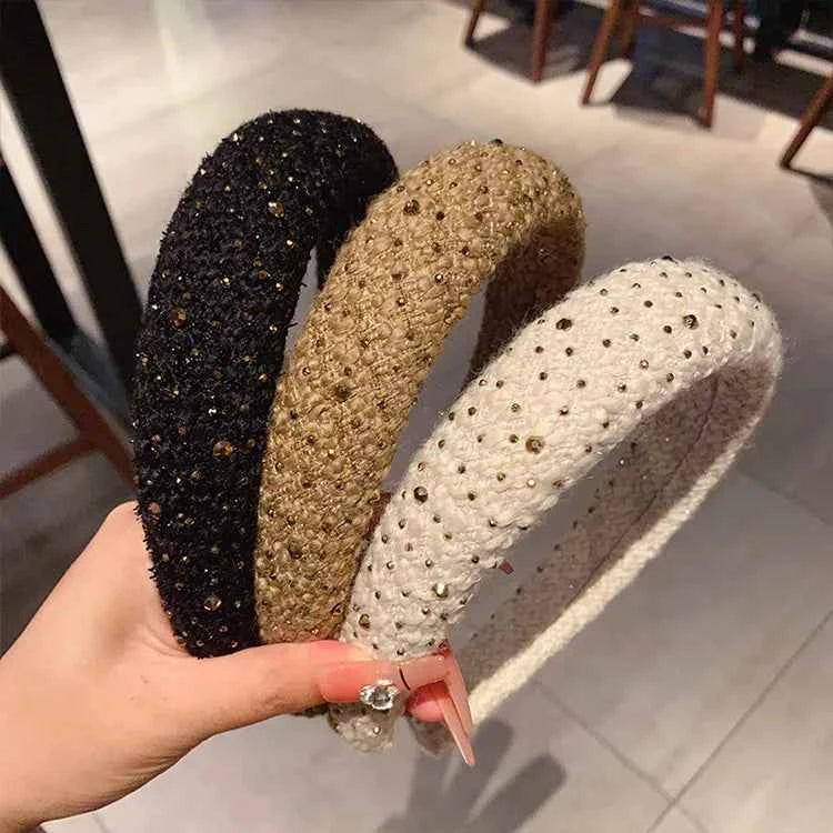 French retro plush rhinestone wide edge sponge hair accessories hoops headband for women  high cranial top hair clips headbands