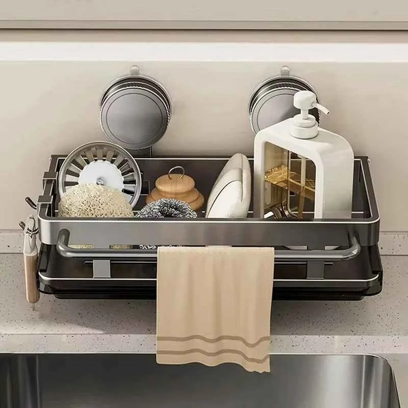 Suction Cup Storage Shelf Punch Free Wall Mounted Storage Rack Space Saving Bathroom kitchen Storage Rack Kitchen Sponge Holder