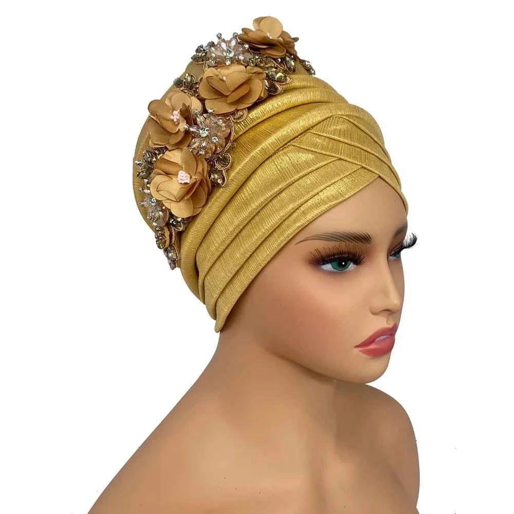 Already Made Wedding Geles Female Head Wraps with Diamond Flower 2024 New African Women's Turban Cap Nigeria Auto Gele Headtie