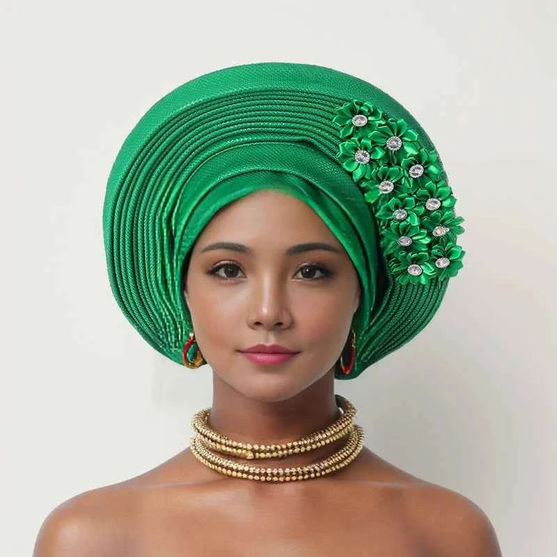 African Women Headscarf Hat Nigerian Gele Headtie Auto Gele Turban Headwarp Party Ladies' Muslim Hijab Headscarf Bonnet Hat