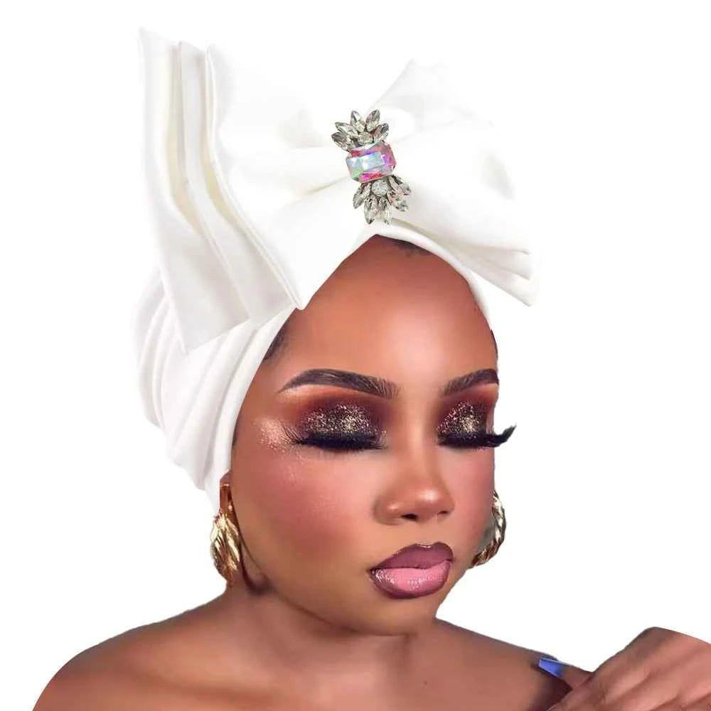 Women's Sweet Turban Cap with Multi Layer Bow Tie African Lady Head Wraps Bonnet