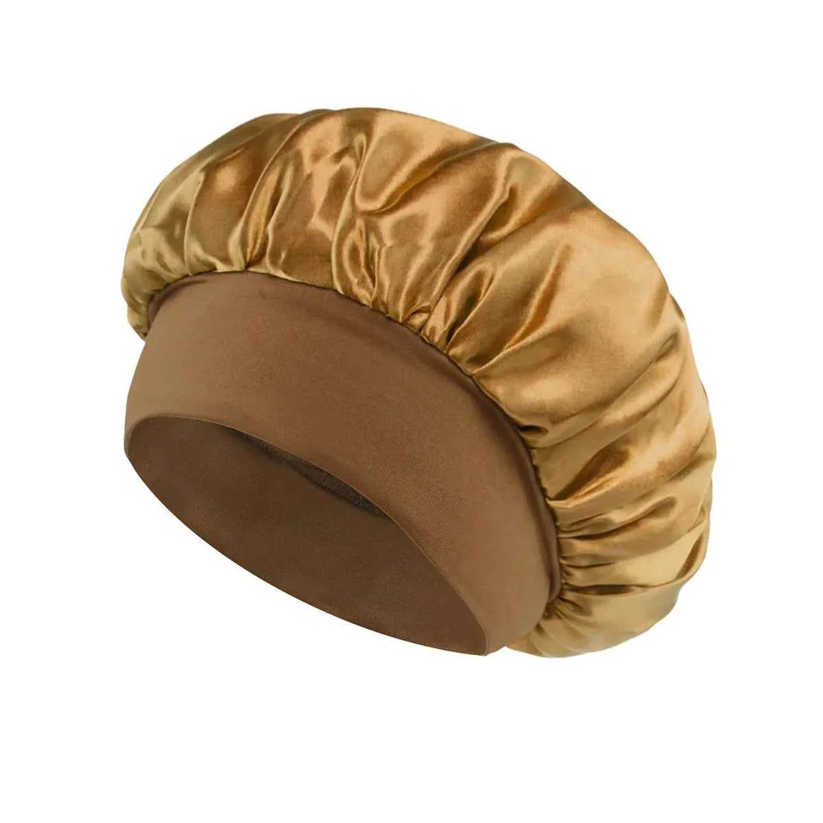 1PC Women's Satin Solid Bonnets Wide-brimmed Night Sleeping Bathing Hat Unisex Head Wrap Elastic Band Cap Hair Care Bonnet.