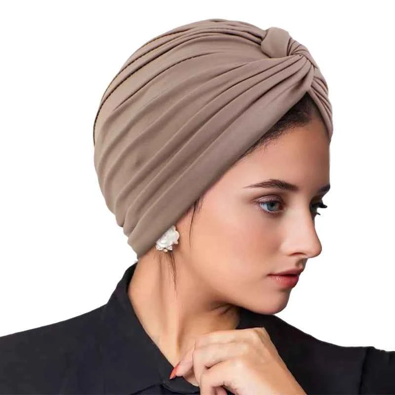 New Women's Stretchy Twist Pleasted Hair Wrap Turban Caps Muslim Cancer Chemo Beanie Cap Headwear Sleep Hat