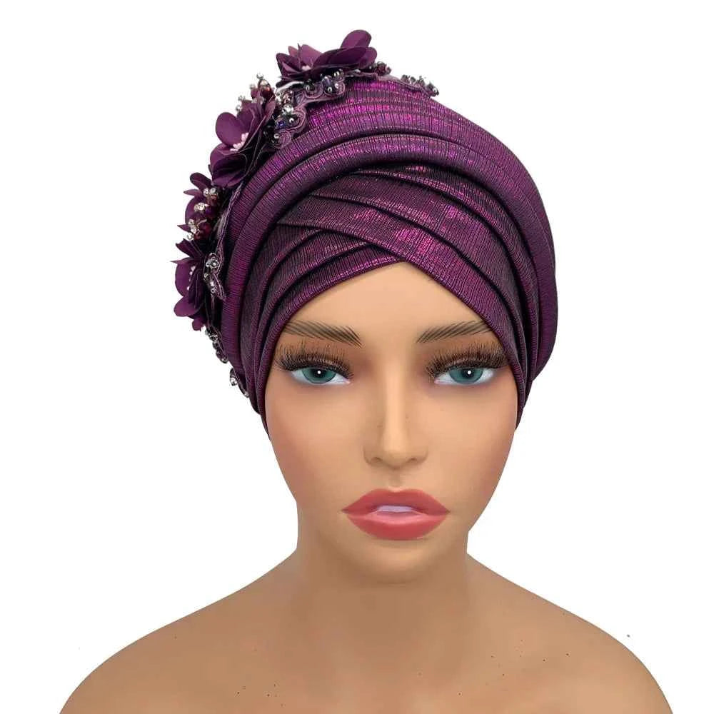 Already Made Wedding Geles Female Head Wraps with Diamond Flower 2024 New African Women's Turban Cap Nigeria Auto Gele Headtie