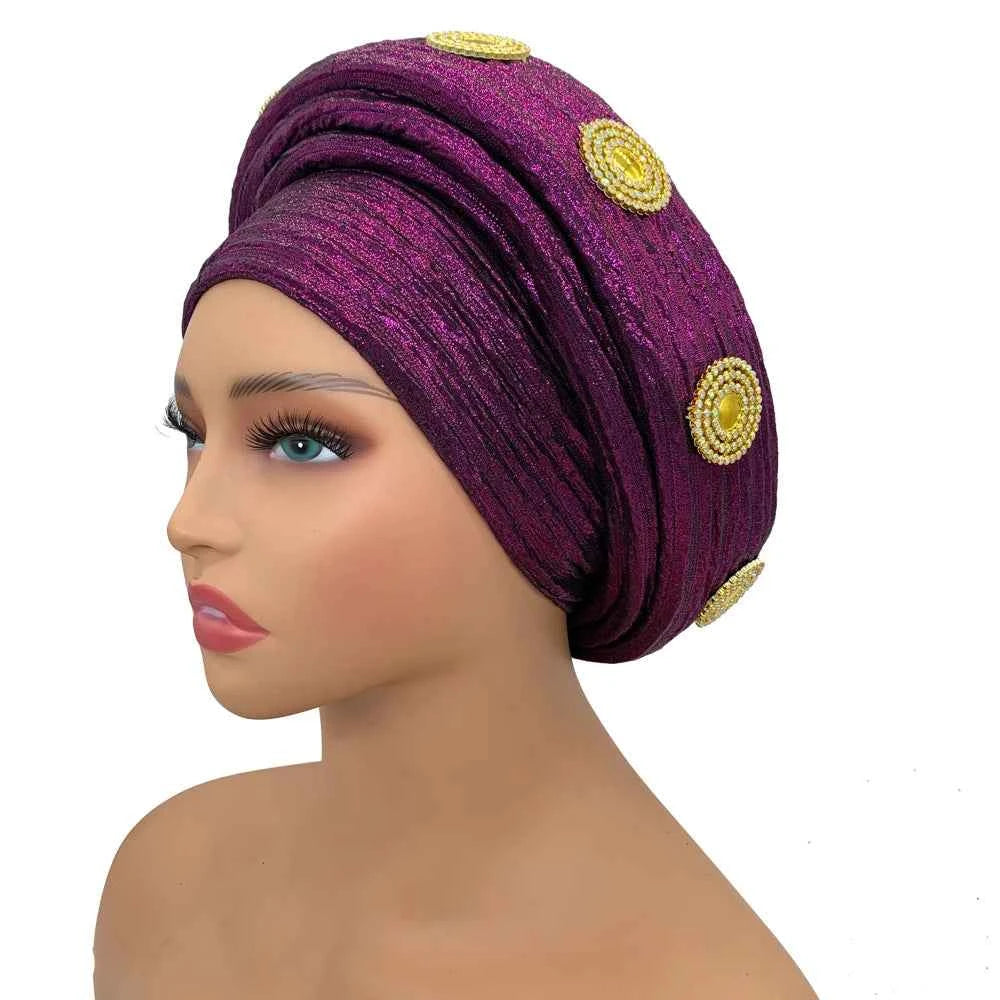Already Made African Headtie Glitter Diamonds Women's Turban Cap Female Head Wraps Nigeria Wedding Auto Geles Party Headwear Hat