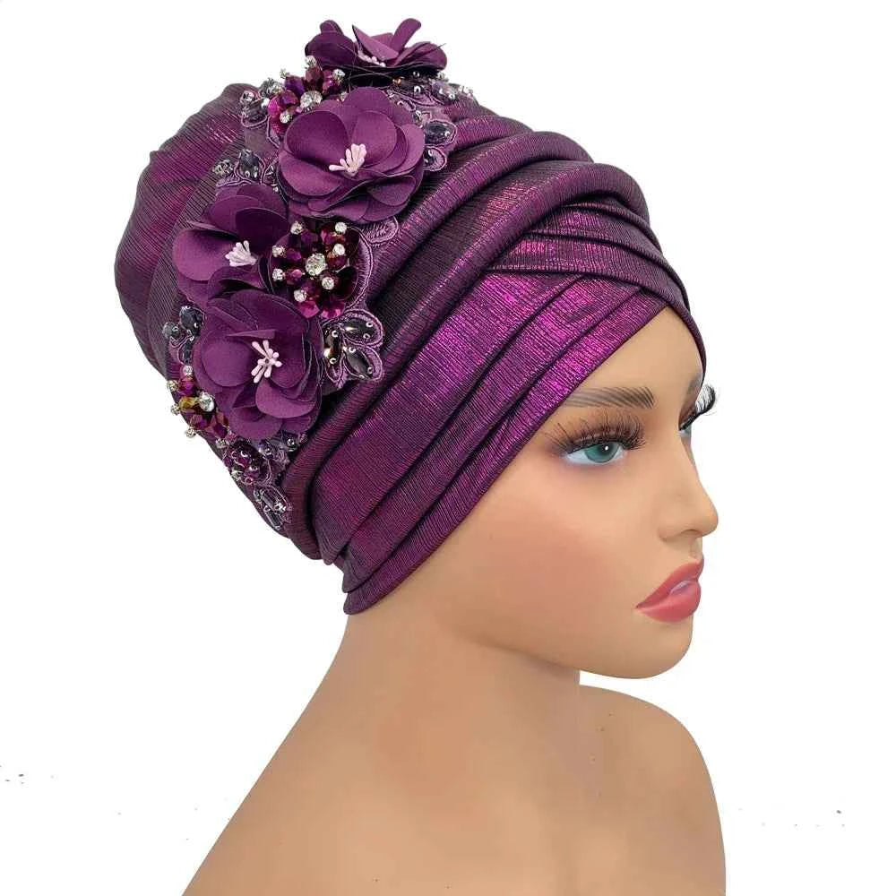 Already Made Wedding Geles Female Head Wraps with Diamond Flower 2024 New African Women's Turban Cap Nigeria Auto Gele Headtie