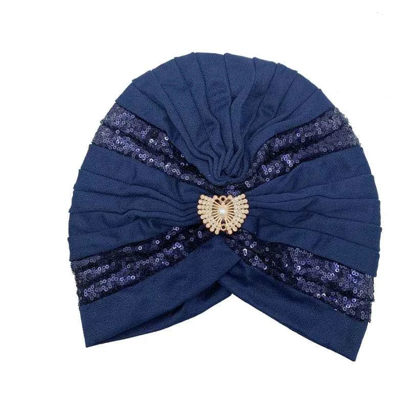 Fashion Sequins Pleated Turban Hat Muslim Headscarf Bonnet Women Head Wraps African Party Headpiece Nigeria Wedding Gele