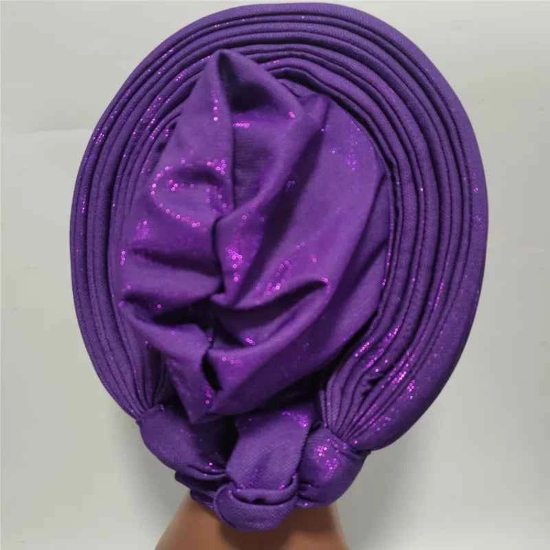 High Quality African Headtie Turban Nigerian Headtie Aready Made Auto Gele Turban Headwrap for Wedding Party XM205-1