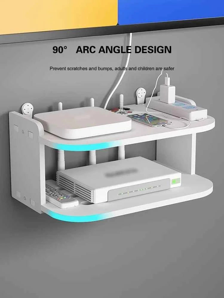 Wifi Hanging Shelf Router Power Strip Multi Outlet TV Set Top Box Cable Hidden Floating Rack Wall Mount Holder Storage Organizer