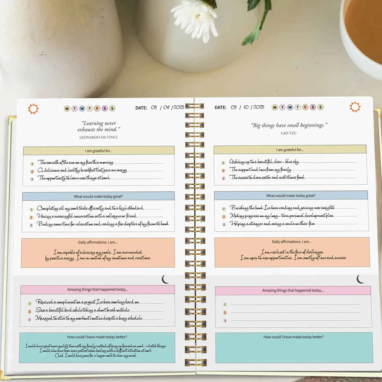 A5 Gratitude Journal, Daily Guided Notebook with Prompts for Thankfulness, Positive Affirmations, Spiral Bound Floral Cover