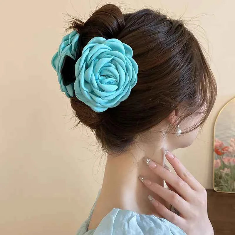 French Romantic Rose Flower Hair Clip Women Elegant Large Shark Clip Hair Claw Ponytail Barrettes Girl Hair Accessories Headwear