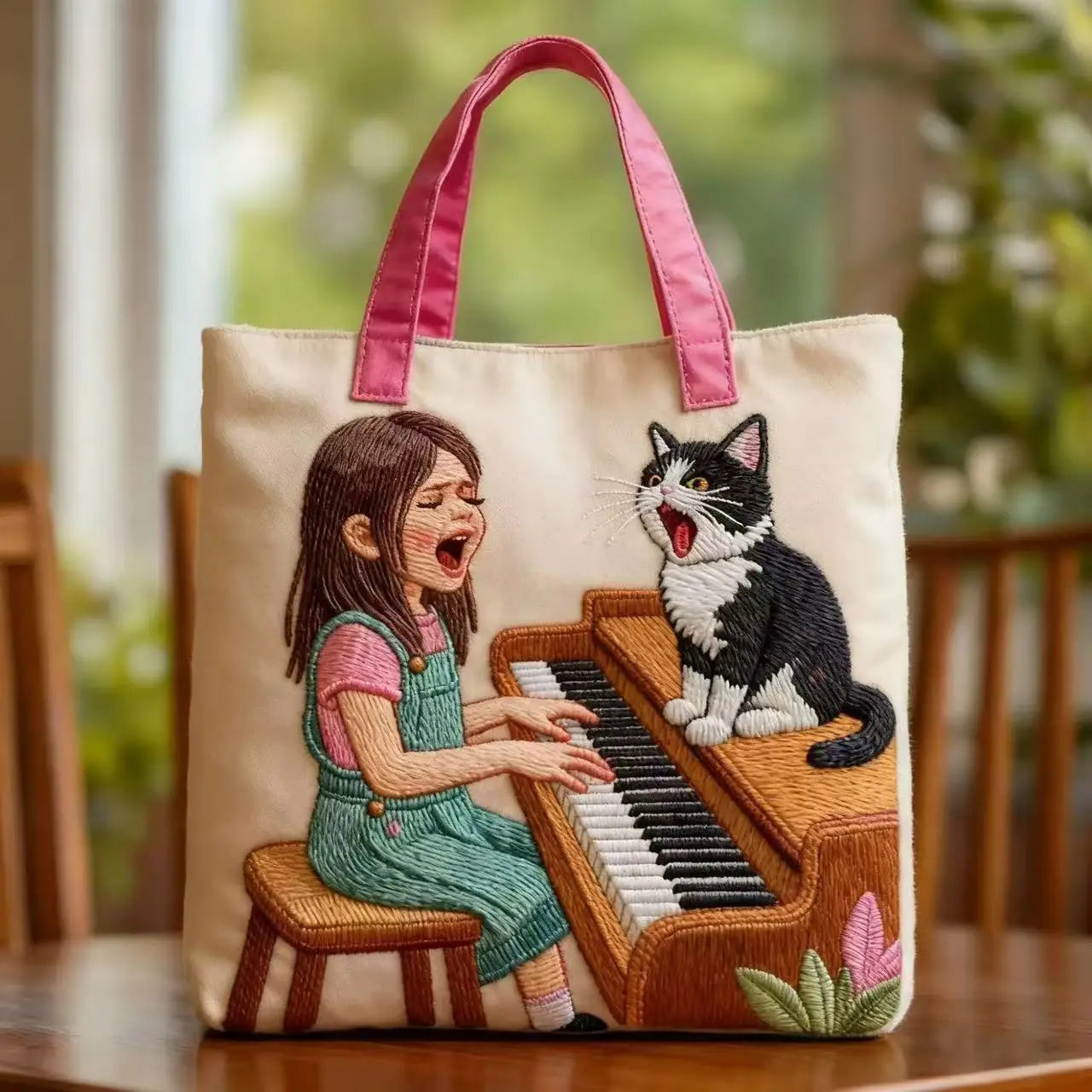 Quilted handbag 3D embroidered handbag large capacity canvas shoulder bag women's daily shopping bag fashionable travel handbag