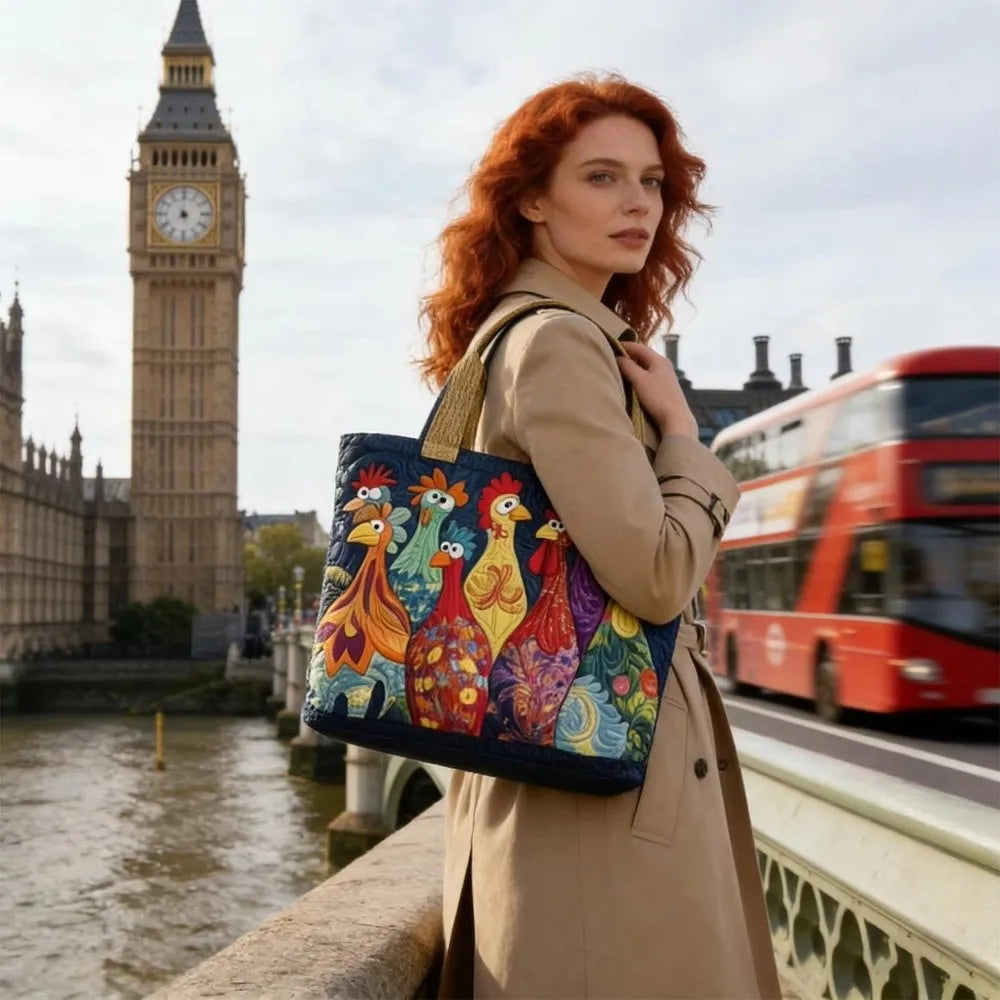 Fashion Vintage Quilted Tote Bag Lightweight Large Capacity Travel Handbag Cotton 3D Printed Patterns Shopping Bag Casual
