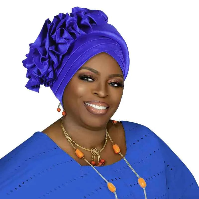 Ruffled Turban Cap for Women African Lady Head Wraps Bonnet Nigeria Female Headtie Wedding Party Headgear