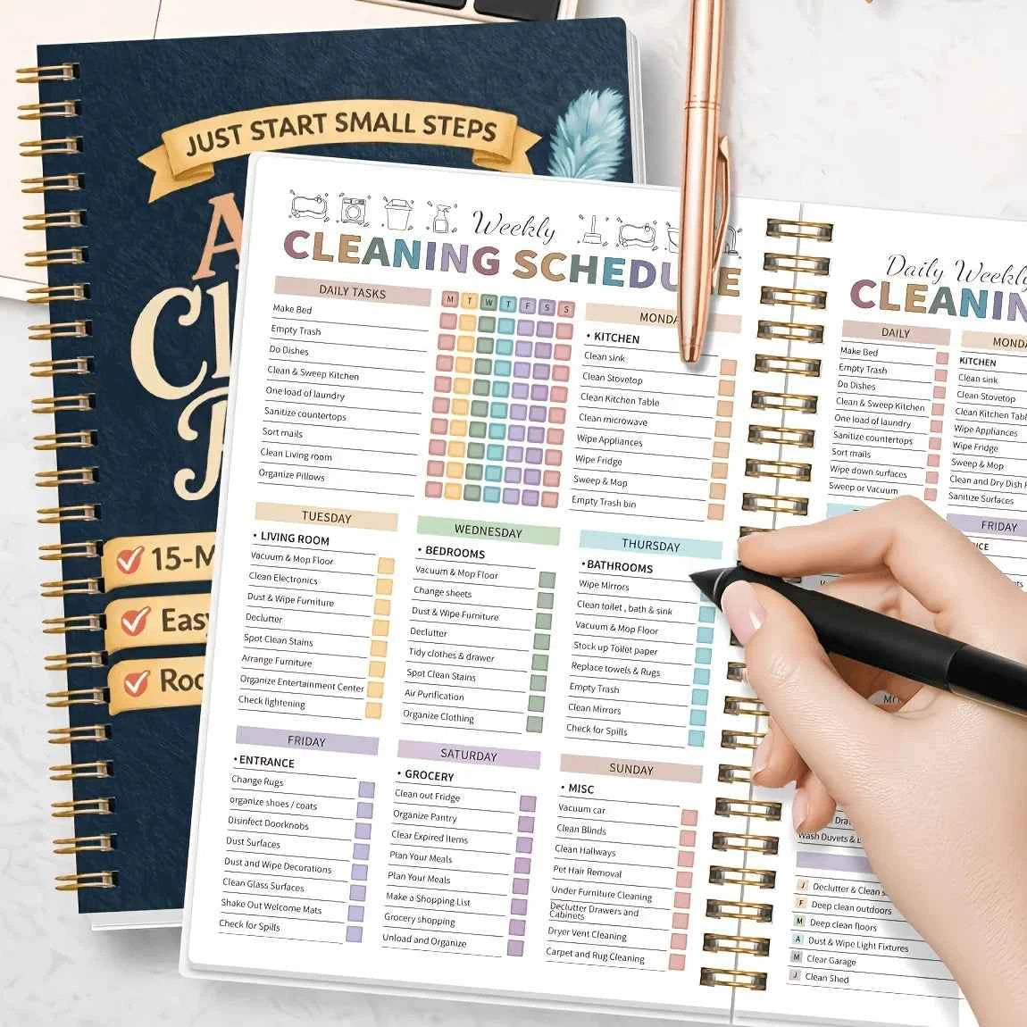 Spiral-bound Cleaning Planner Designed for ADHD Individuals, Featuring a Color-coded Schedule, Assisting Households, Offices