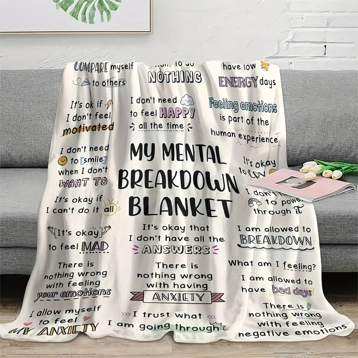 Flannel Blanket My Mental Breakdown Blanket Printed for Kids Bedroom Decoration Warm Soft Comfertable Blanket for Sofa Chair