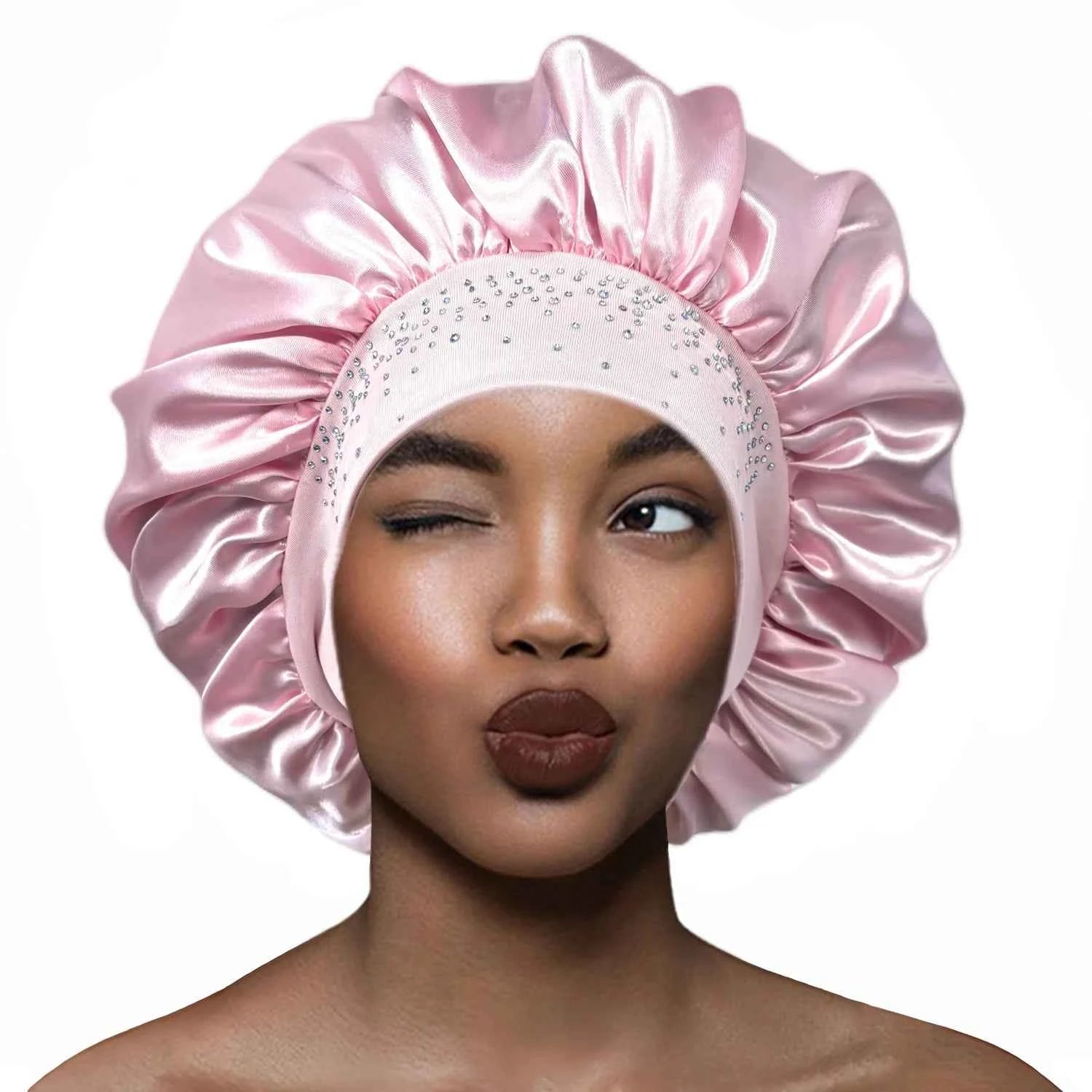 New Women Satin Rhinestone Sleeping Hat Hair Care Salon Makeup Headband Muslim Hijab Head Cover Bonnet Shower Cap Accessories