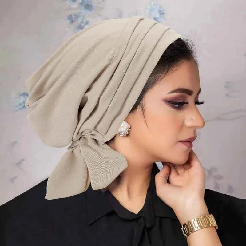Muslim Women Stretch Turban Hijab Underscarf Cancer Chemo Caps Hat Head Scarves Pre-Tied Pleated Scarf Sleep Hair Cover