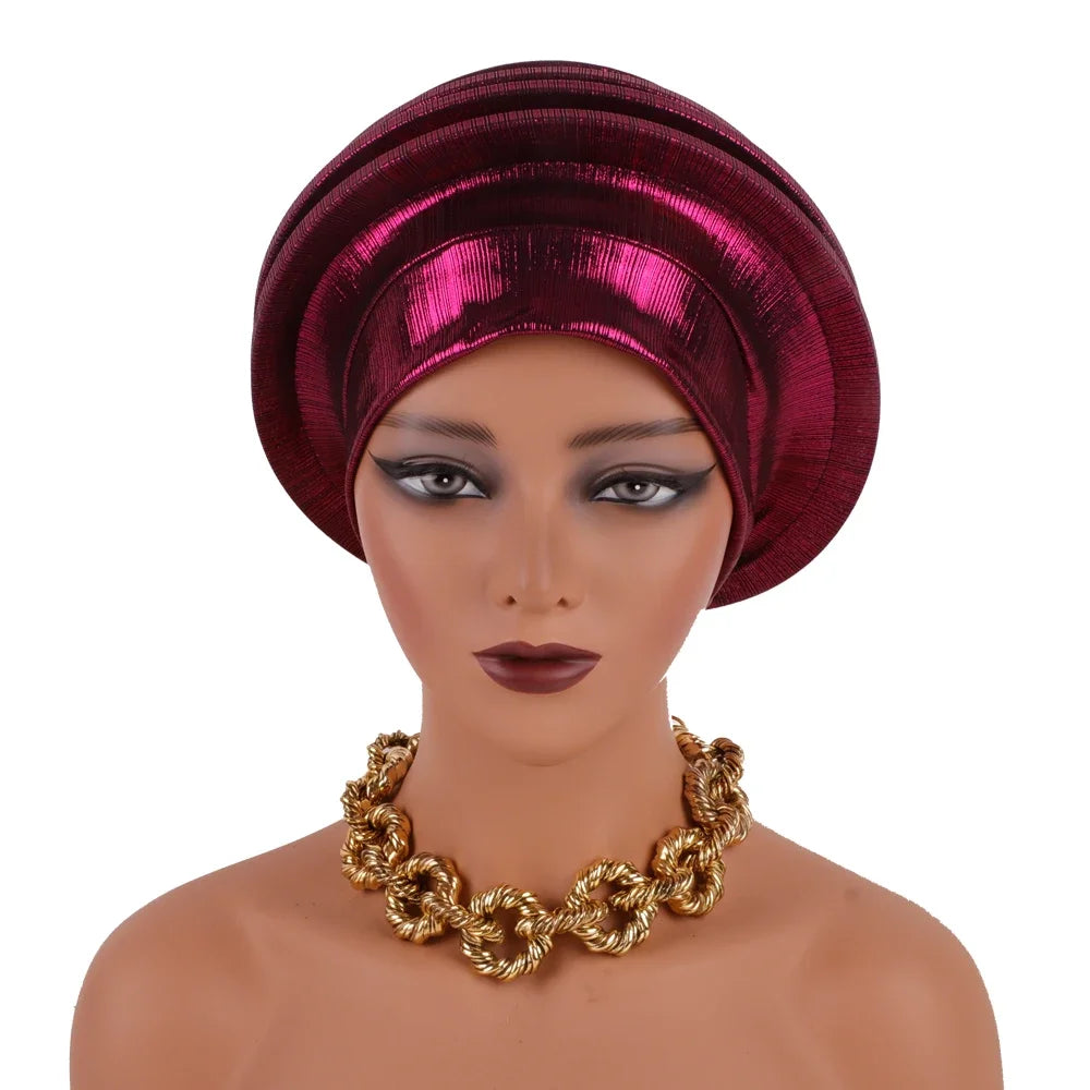 2024 Elegant Spiral Beret for Women Afrcian Lady Head Wraps Female Berets Turban Nigeria Headpiece Wedding Party Gele - NamafadStore