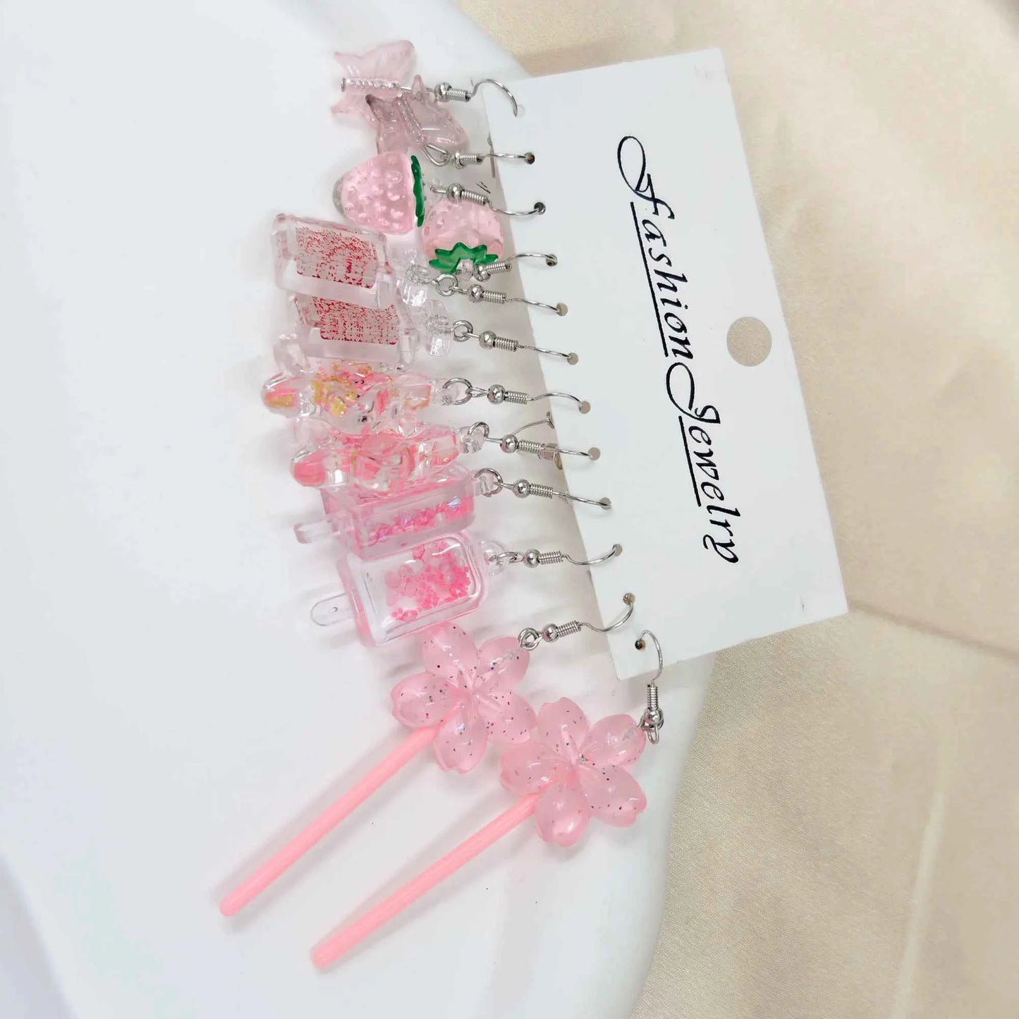 12pcs Strawberry Starfish Ice Bar Earrings, Resin Simulation Flower Candy Earrings Set