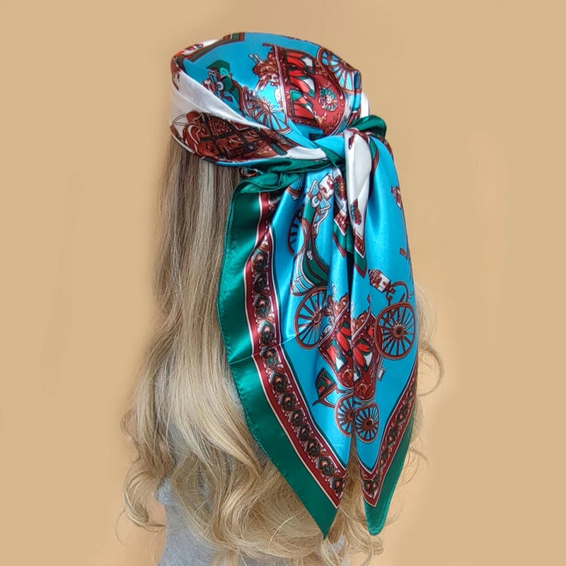 New 90*90cm Retro Brand Women Silk Scarf Bandanna Fashion Bohemian Pattern Square Hijab Lady Wrap Headband foulard muffler