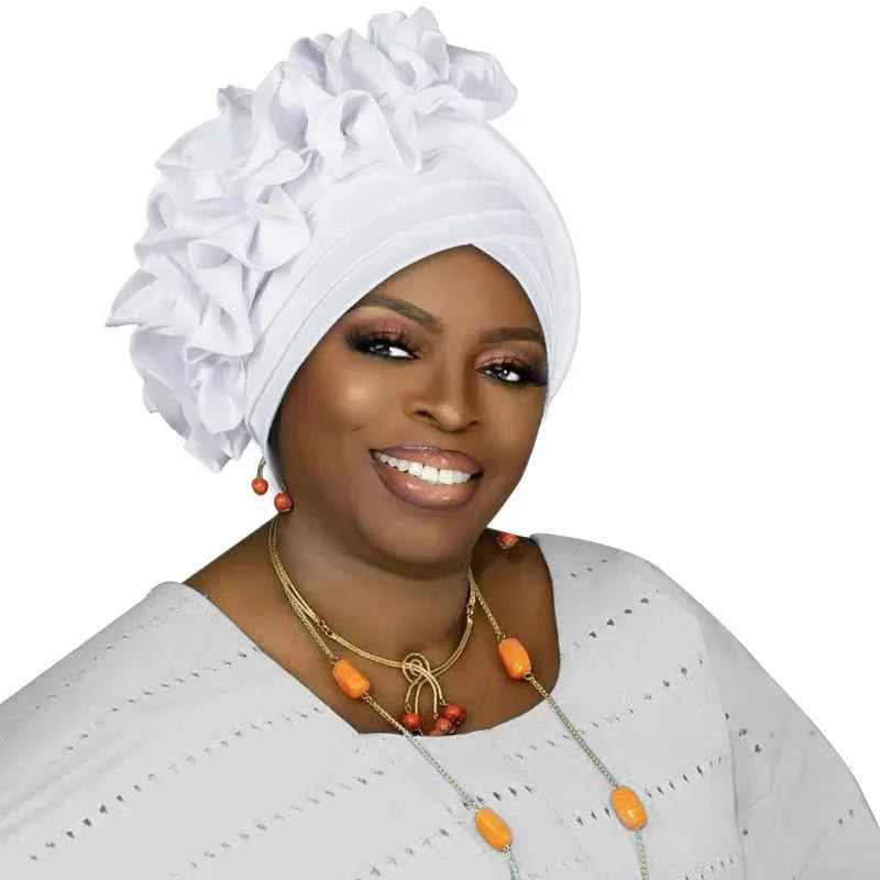 Ruffled Turban Cap for Women African Lady Head Wraps Bonnet Nigeria Female Headtie Wedding Party Headgear