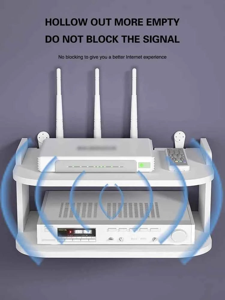 Wifi Hanging Shelf Router Power Strip Multi Outlet TV Set Top Box Cable Hidden Floating Rack Wall Mount Holder Storage Organizer