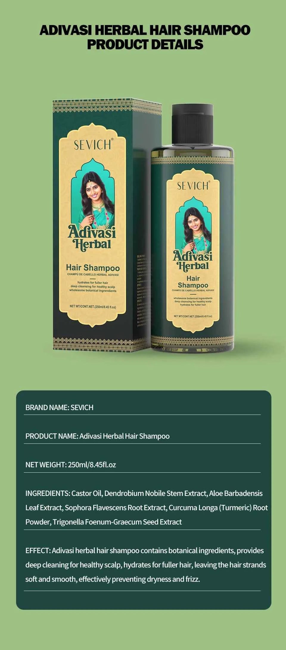 SEVICH Herbal Hair Growth Oil Set Ayurvedic Fast Hair Regrowth Thicken Serum India Adivasi Anti Hair Loss Hair Care Shampoo
