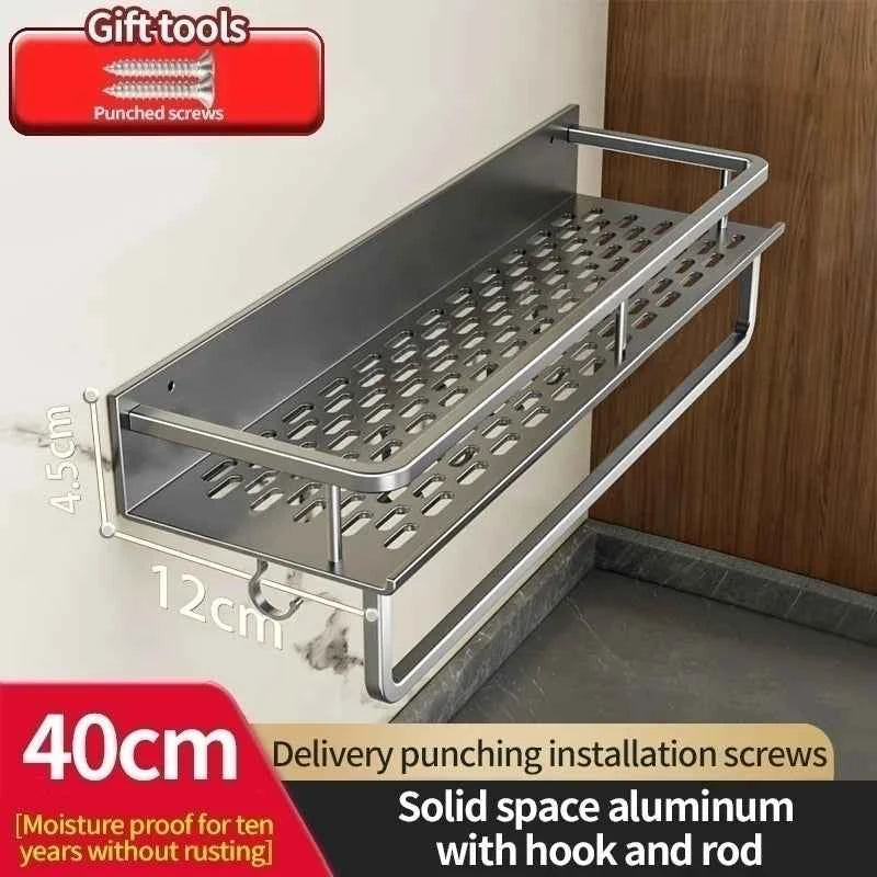 Aluminum Kitchen Shelf Wall Mounted Spice Organizer Rust and Moisture Resistant Bathroom Toiletries Storage Racks