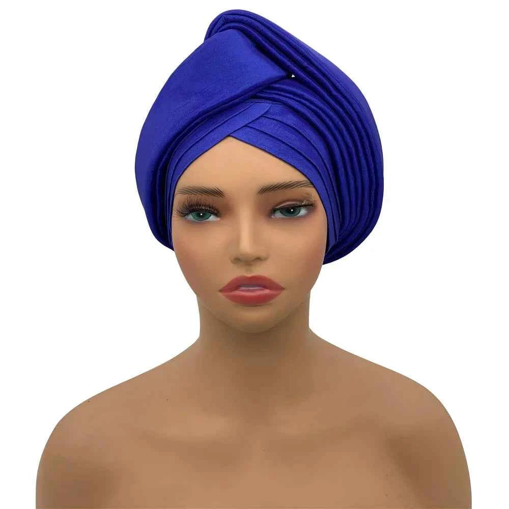 Nigeria Raw Silk Autogele Headtie Wedding Party Headwear Turbante African Lady Head Wraps Knoted Turban Cap for Women