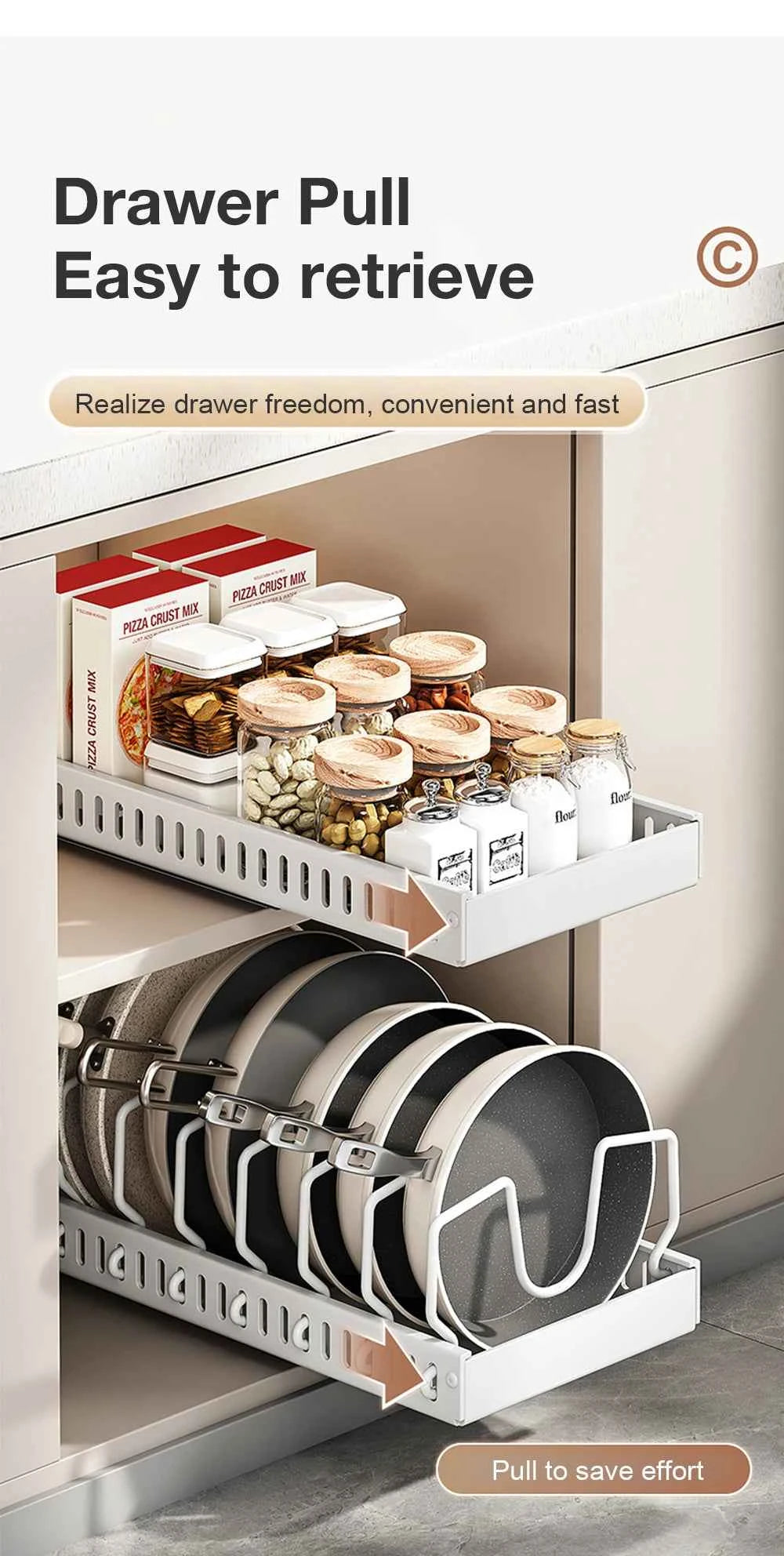 1Pc Kitchen Multifunctional Organizer Pull Out for Pots/Pans Sliding Lid Holder Spice Rack & Dish Drying Racks Drawer Organizer