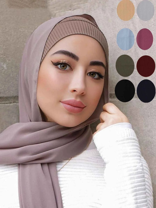 Muslim Ribbed Inner Hijab Caps Islamic Tube Underscarf Bonnet Stretch Headband Turban Musulman Femme Head Wraps