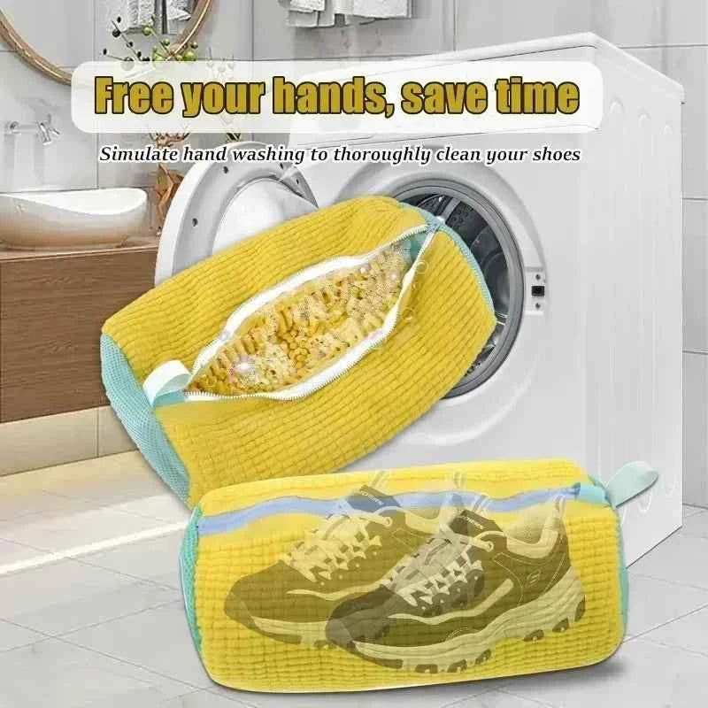 Machine Washable Shoe Washing & Drying Bag with Soft Fiber - Durable Polyester Laundry Protector for Shoes Adjustable Strap
