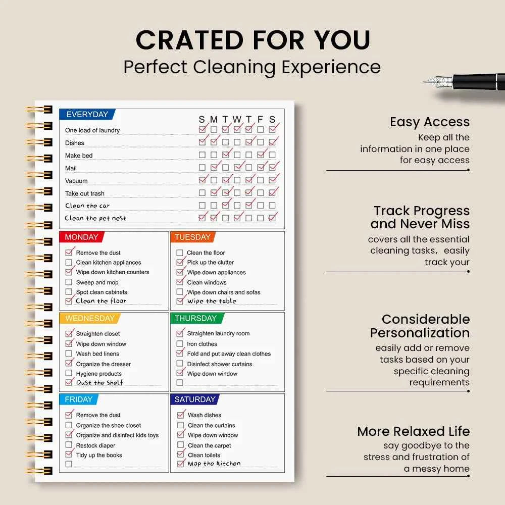 A5 Cleaning Planner,Weekly Cleaning Schedule, Home Organization Journal for  Stress-Free Home Organization and Housekeeping