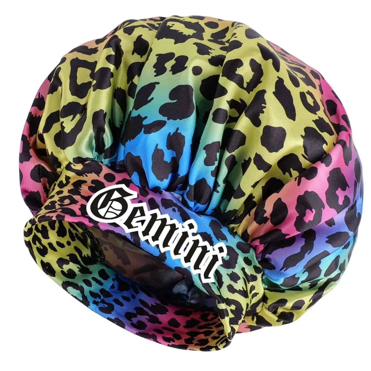 1pc Zodiac Sign Satin Sleeping Bonnet with Beauty Colorful Leopard Print- Featuring a Soft And Comfortable Wide-Brim Bonnet
