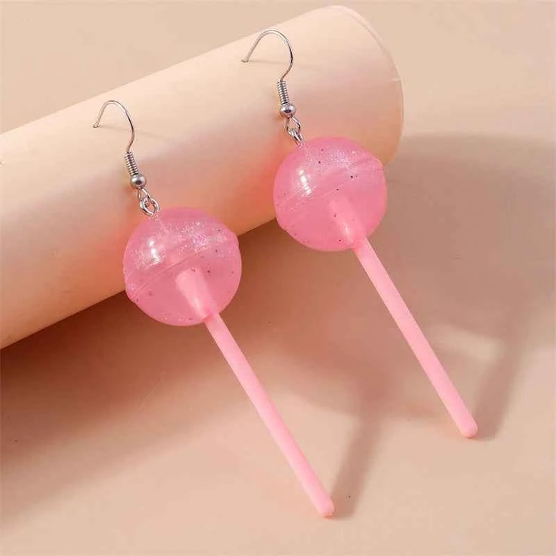 Sweet Candy Color Lollipop Drop Earrings for Women Funny Simulation Food Flower Dinosaur Dangle Hook Earrings Girls Jewelry Gift