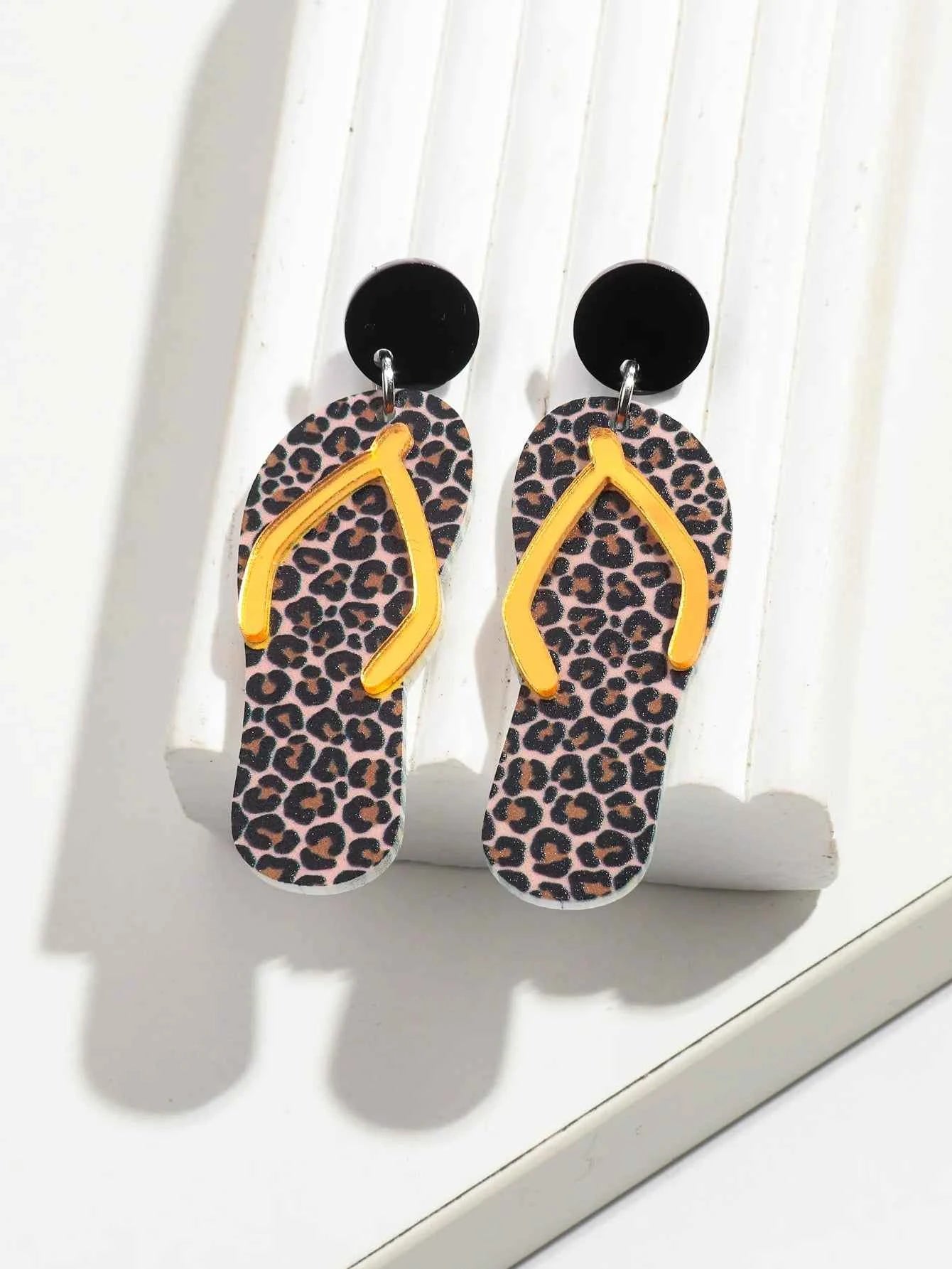 Bohomian Summer Acrylic Flower Slippers Earrings for Women Boho Resin Cute Lemon Leopard Print Shoes Earring Design Jewelry