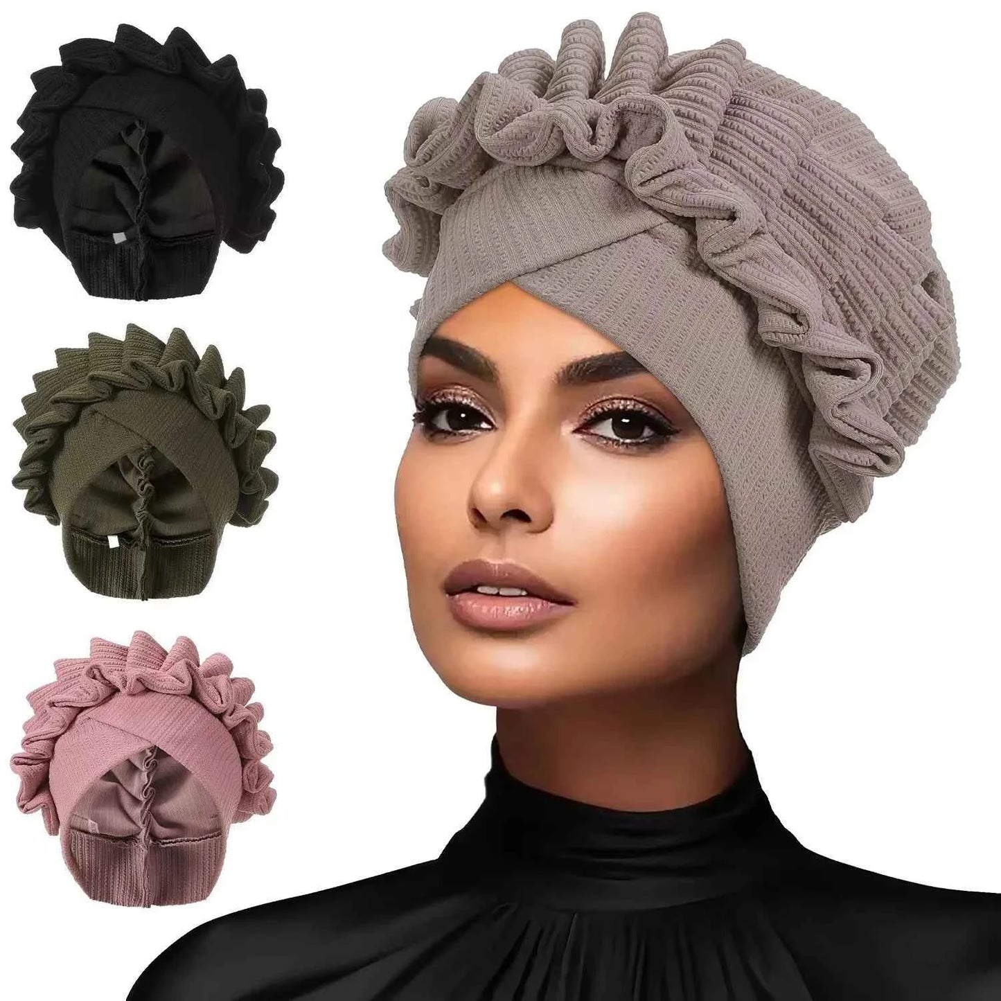 Indian Forehead Cross Turban Hat Women Chemo Cap Muslim Hijab Bonnet Ruffle Headscarf Beanies Bandanas Headband Turbante Mujer