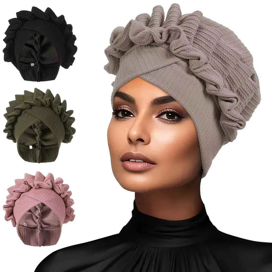 Indian Forehead Cross Turban Hat Women Chemo Cap Muslim Hijab Bonnet Ruffle Headscarf Beanies Bandanas Headband Turbante Mujer