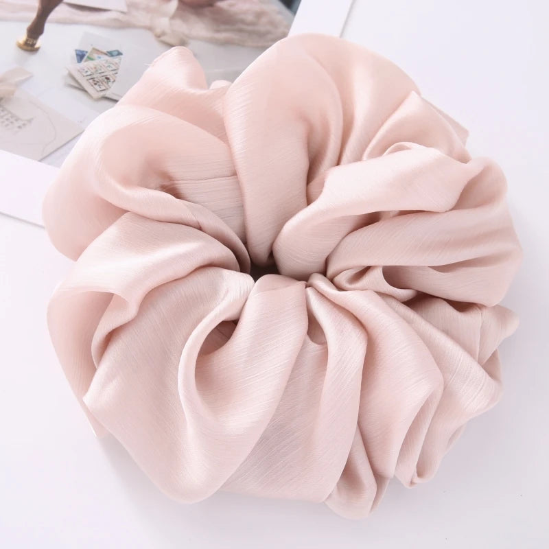 17Colors Big Size Crepe Satin Scrunchies Muslim Women Custom Elastic Volumizing Oversized Neat stitching Bunch Hair Tie - NamafadStore