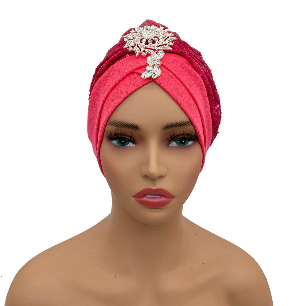 Luxury Rhinestones Turban Cap for Women Soft Comfortable Head Wraps Muslim Headscarf Bonnet  Turbante Mujer - NamafadStore
