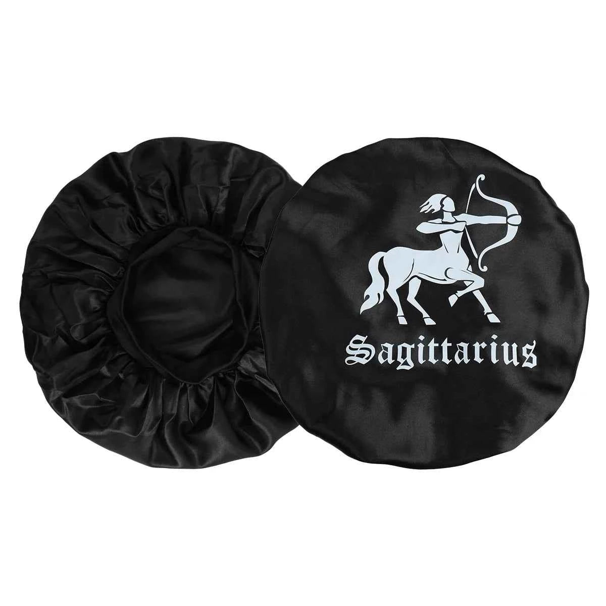 (1-Pack) Reversible Satin Sleep Bonnet Adjustable Wide Band Hair Protection for Nighttime Makeup & Routines Hidden Zodiac Print