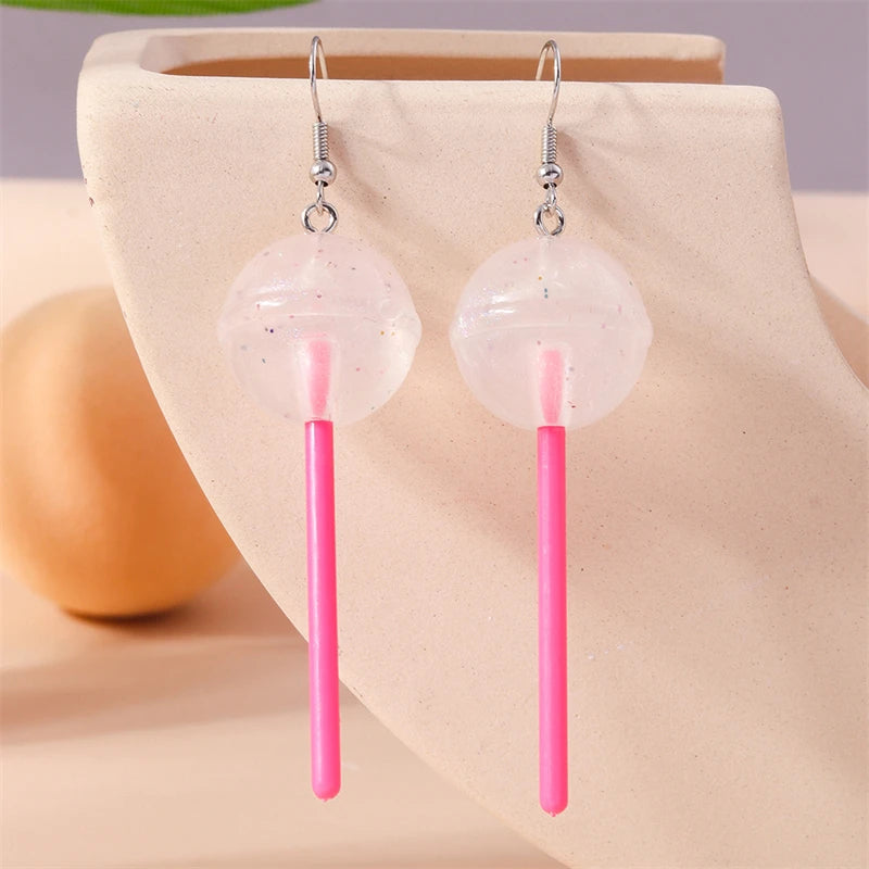 Sweet Candy Color Lollipop Drop Earrings for Women Funny Simulation Food Flower Dinosaur Dangle Hook Earrings Girls Jewelry Gift