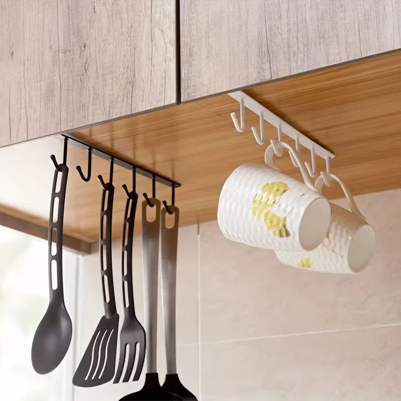 Compact 6-Hook Rack, Removable Cup & Mug Holder for Kitchen, Home & Office Storage
